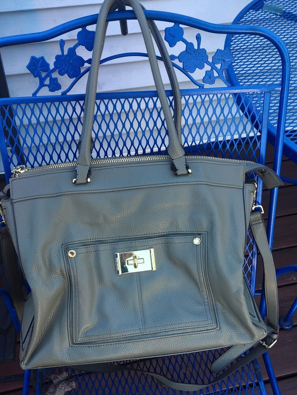 Steve Madden Olive Green or Gray Lined pebbled faux leather satchel/tote bag